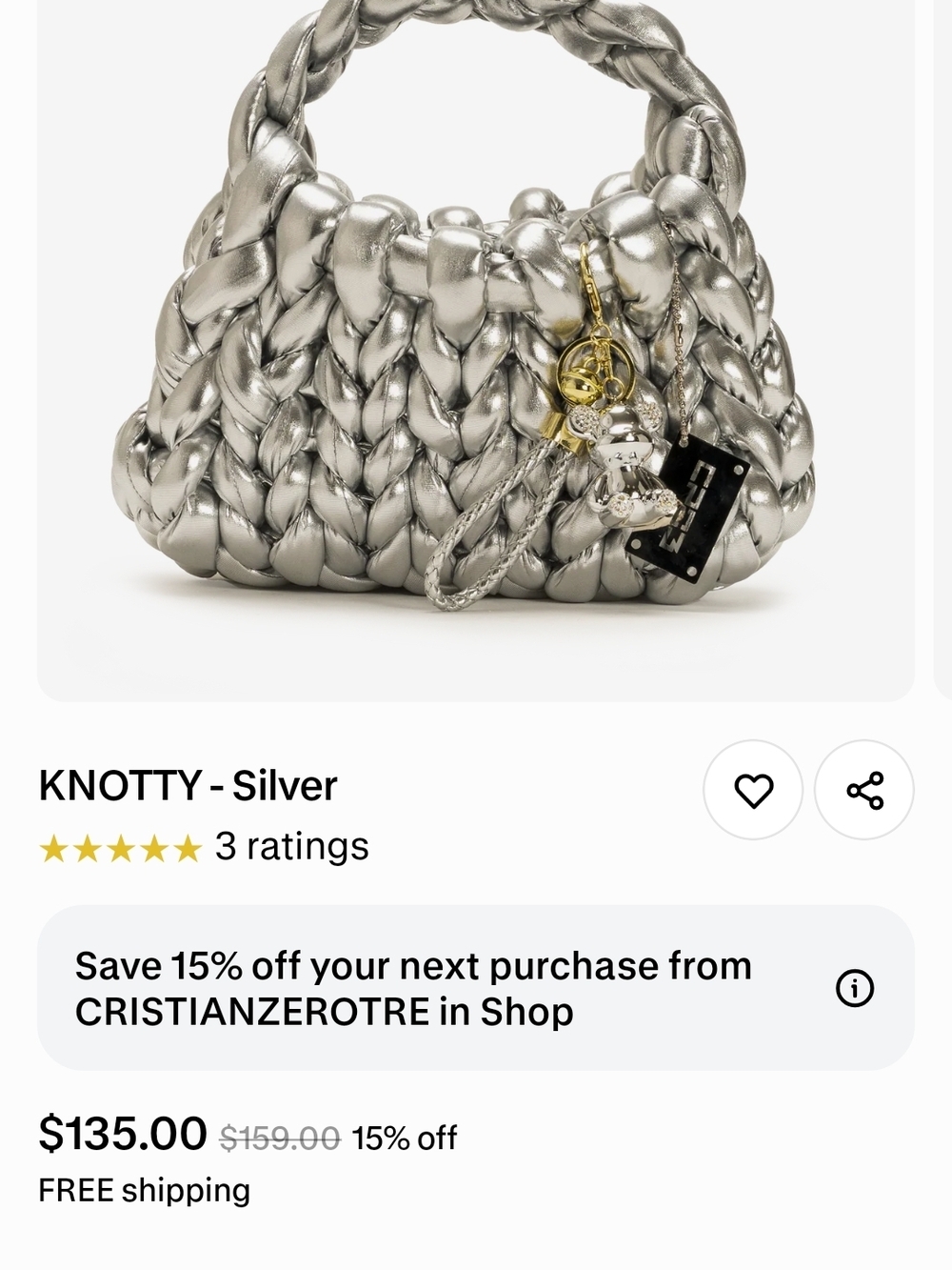 Silver Braided Mini Bag with Charm Accents